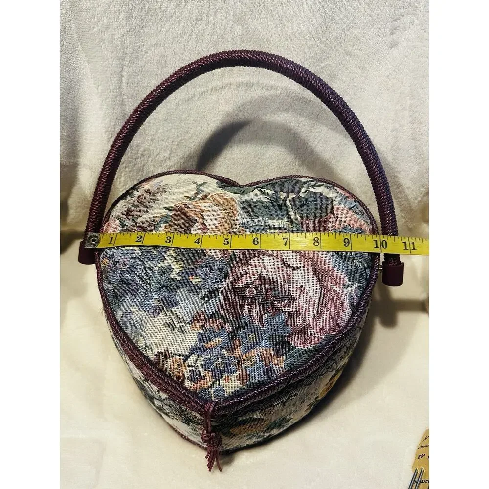 Heart Sewing Basket Notions Vintage Granny Chic Floral Red Collector Crafts Lot